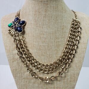 Robert Rose Butterfly Multi Chain Statement Necklace 21 Inch
